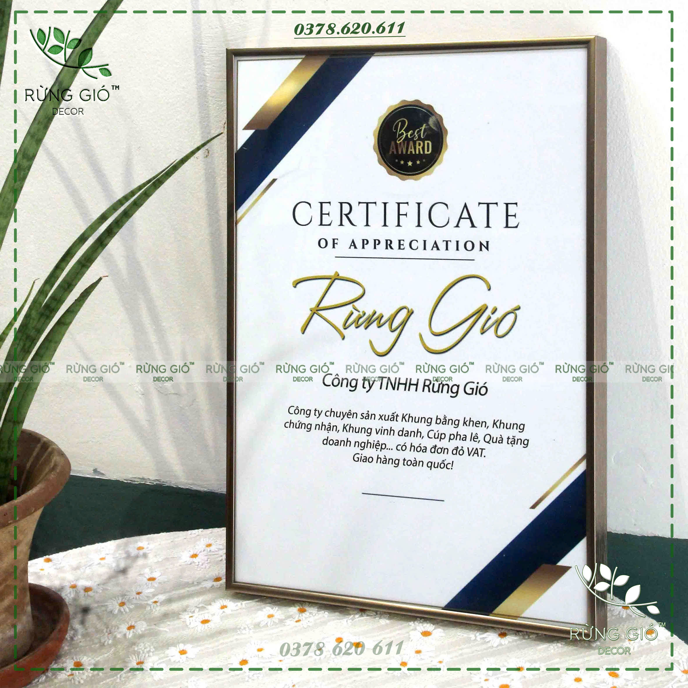 Khung Kim Loại Vuông Màu Champagne Khổ A4 Cao Cấp – Rừng Gió Khunganhdep.vn